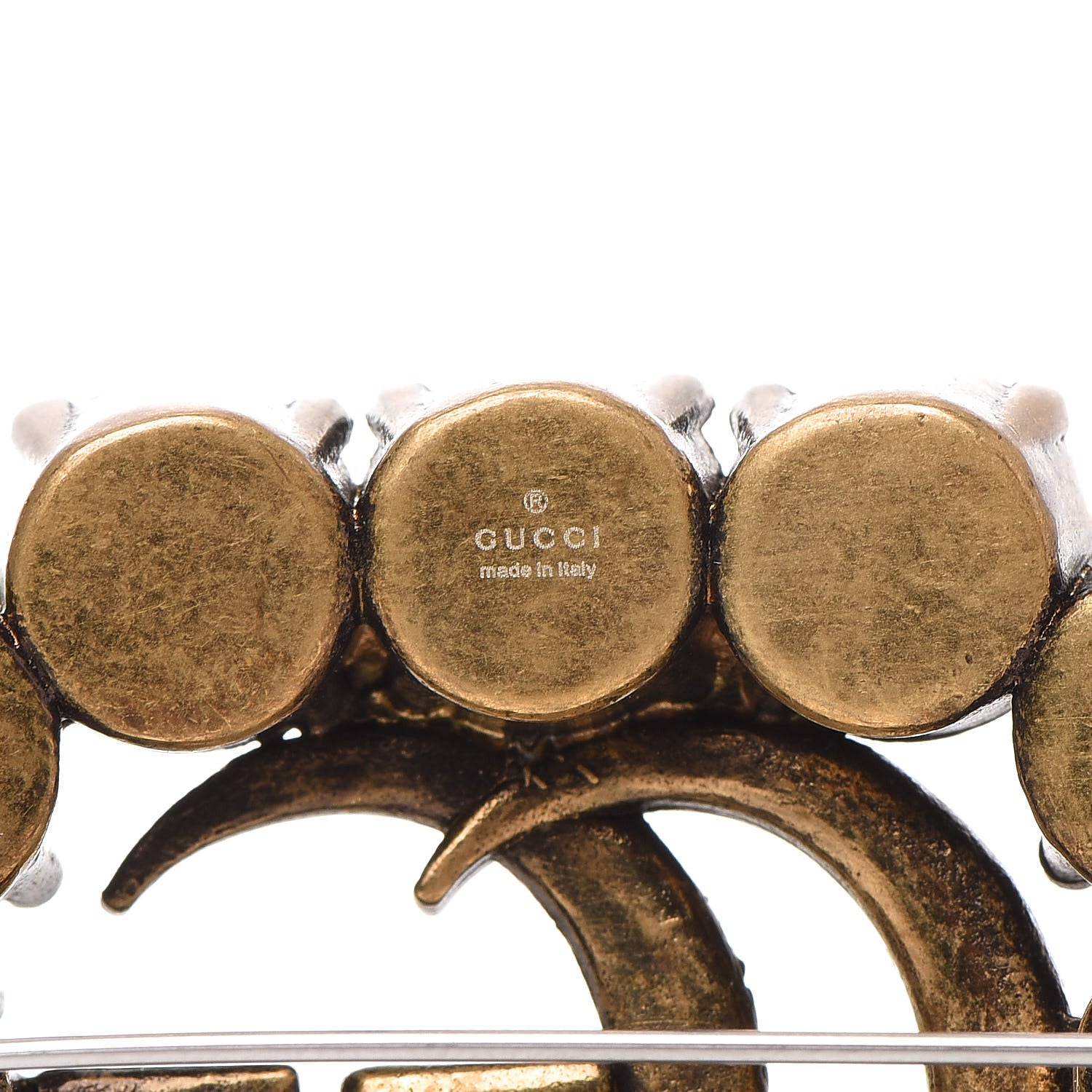 Gucci Metal Crystal Double G Brooch Aged Gold 4 of 5