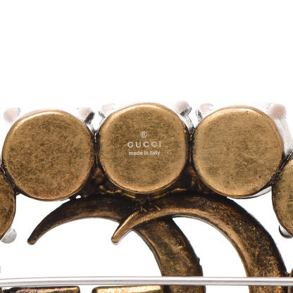 Gucci Metal Crystal Double G Brooch Aged Gold 4 of 5