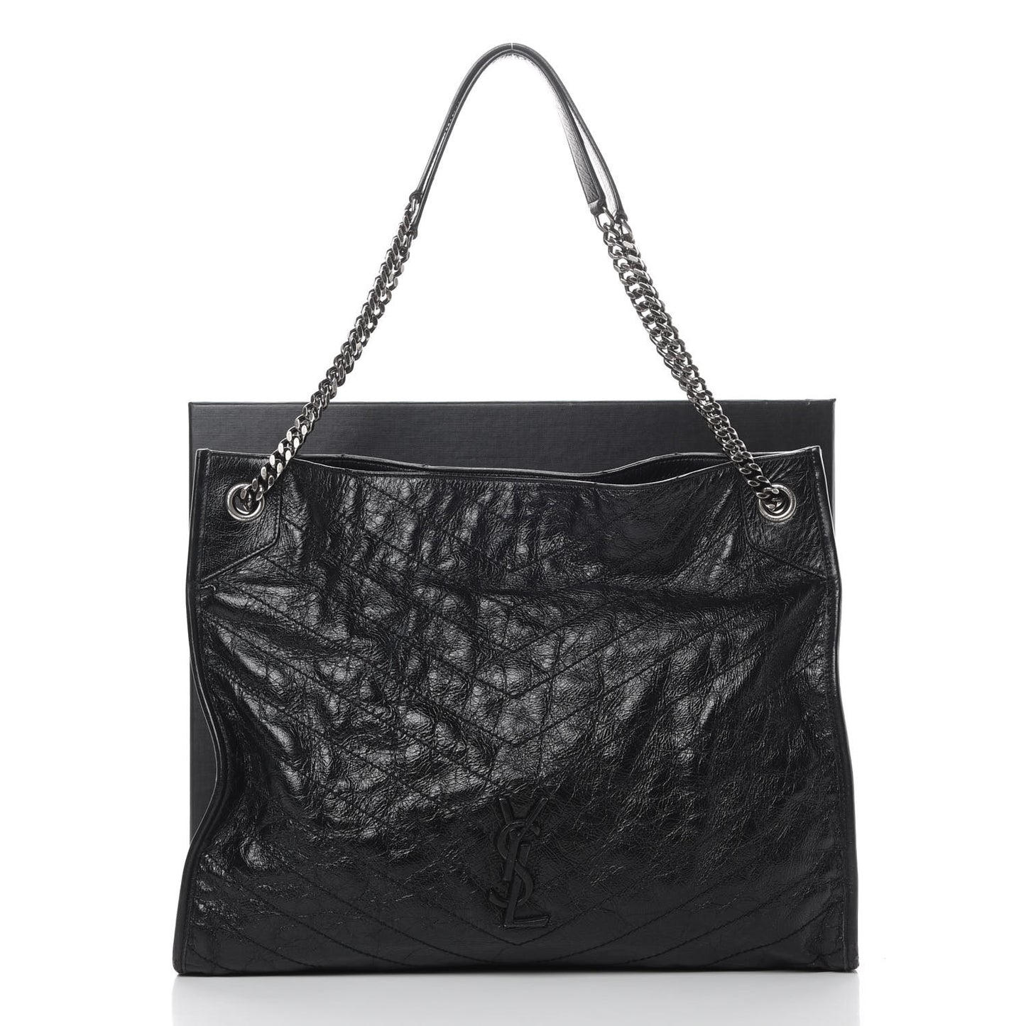 Crinkled Calfskin Matelasse Monogram Niki Shoulder Bag Black