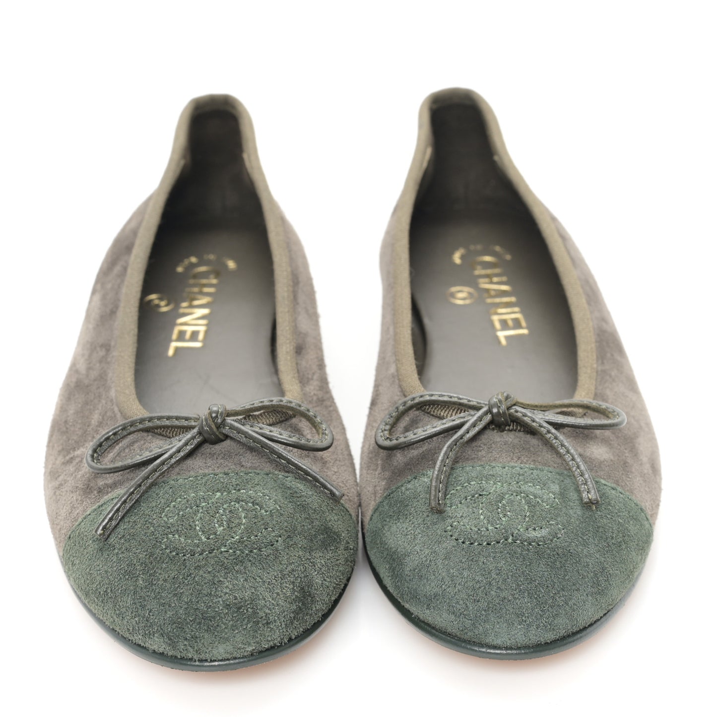 Suede Cap Toe CC Ballerina Flats 36.5 Grey Green