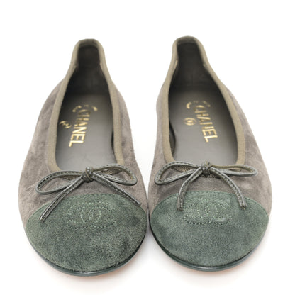 Chanel Suede Cap Toe CC Ballerina Flats 36.5 Grey Green 3 of 9