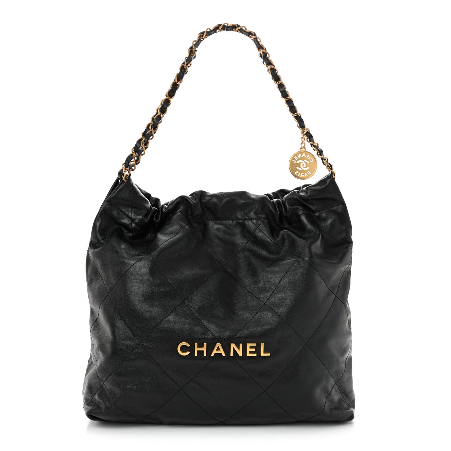 Shiny Calfskin Quilted Chanel 22 Black
