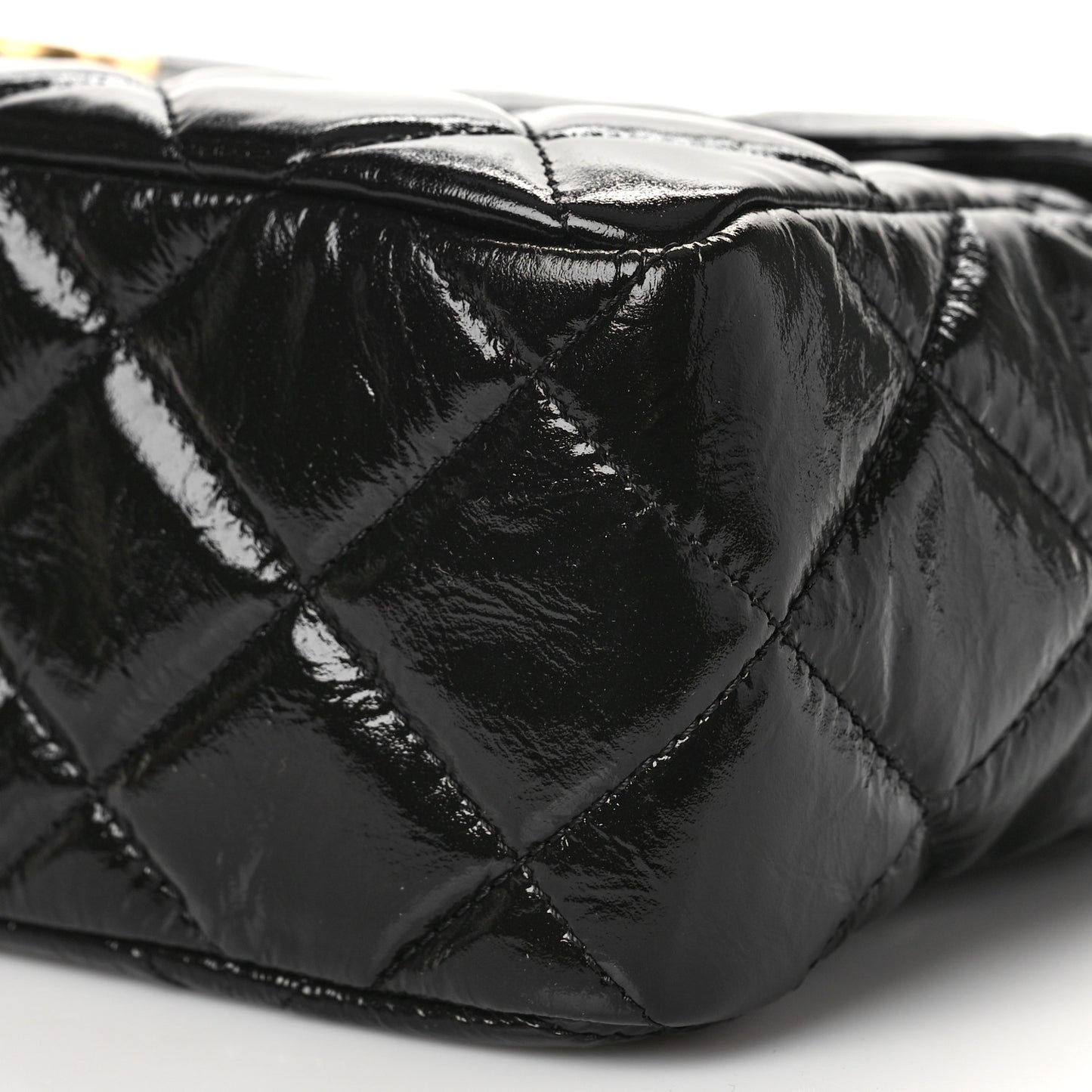Shiny Crumpled Calfskin Quilted Large Wavy CC Hobo Black