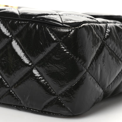Chanel Shiny Crumpled Calfskin Quilted Large Wavy CC Hobo Black 9 of 9