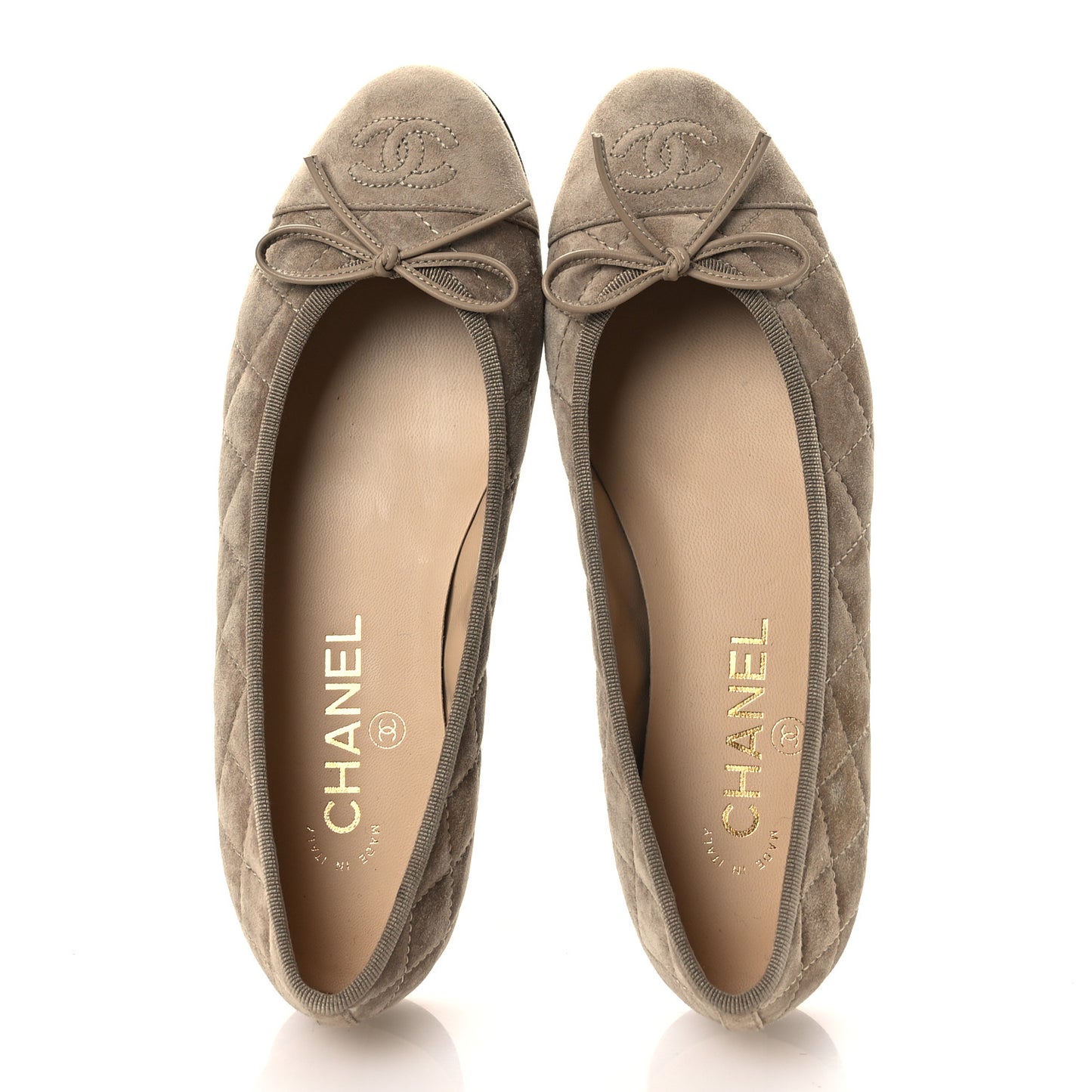 Suede Calfskin Quilted Cap Toe CC Ballerina Flats 36.5 Dark Beige