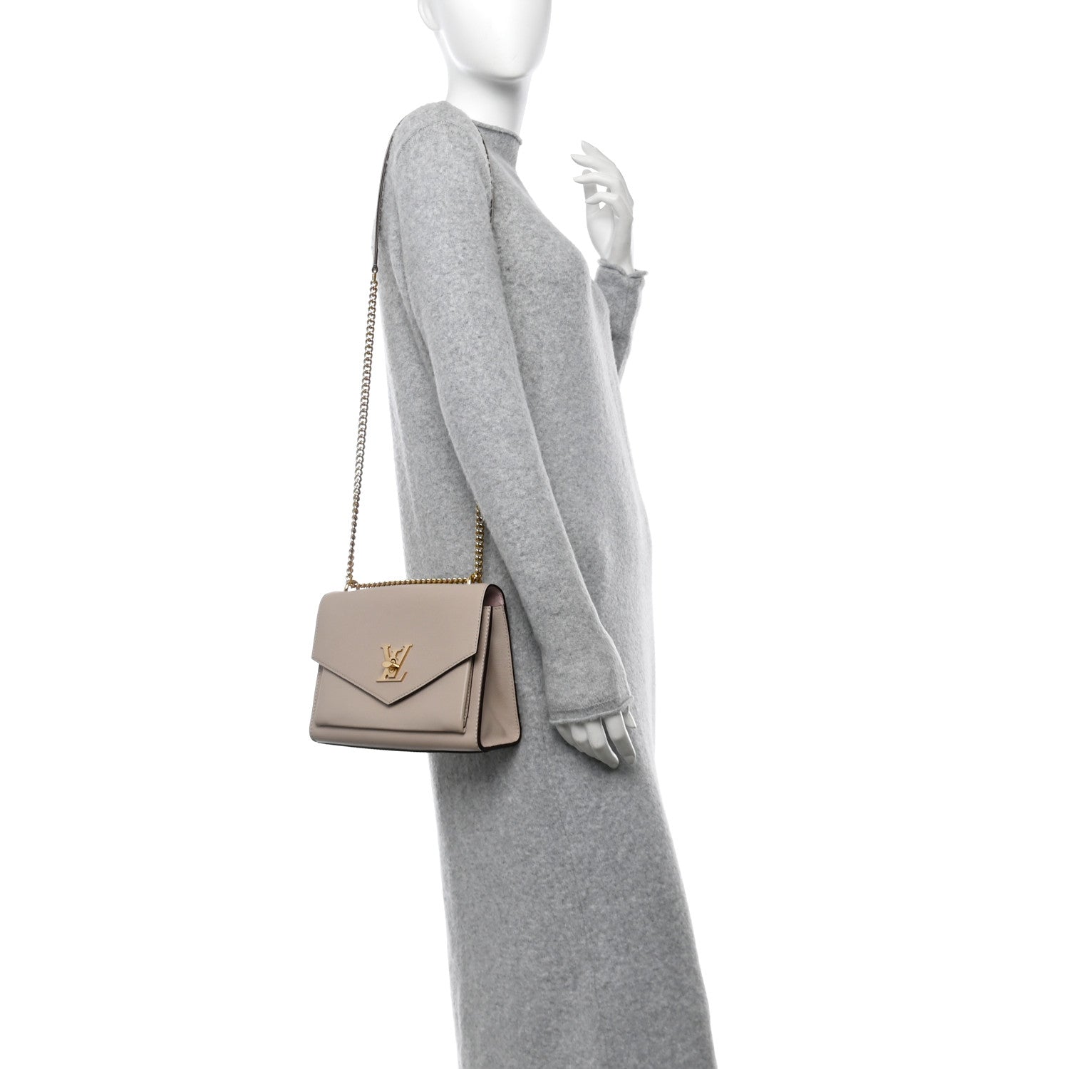 Louis Vuitton Soft Calfskin Mylockme Chain Bag BB Greige 2 of 9