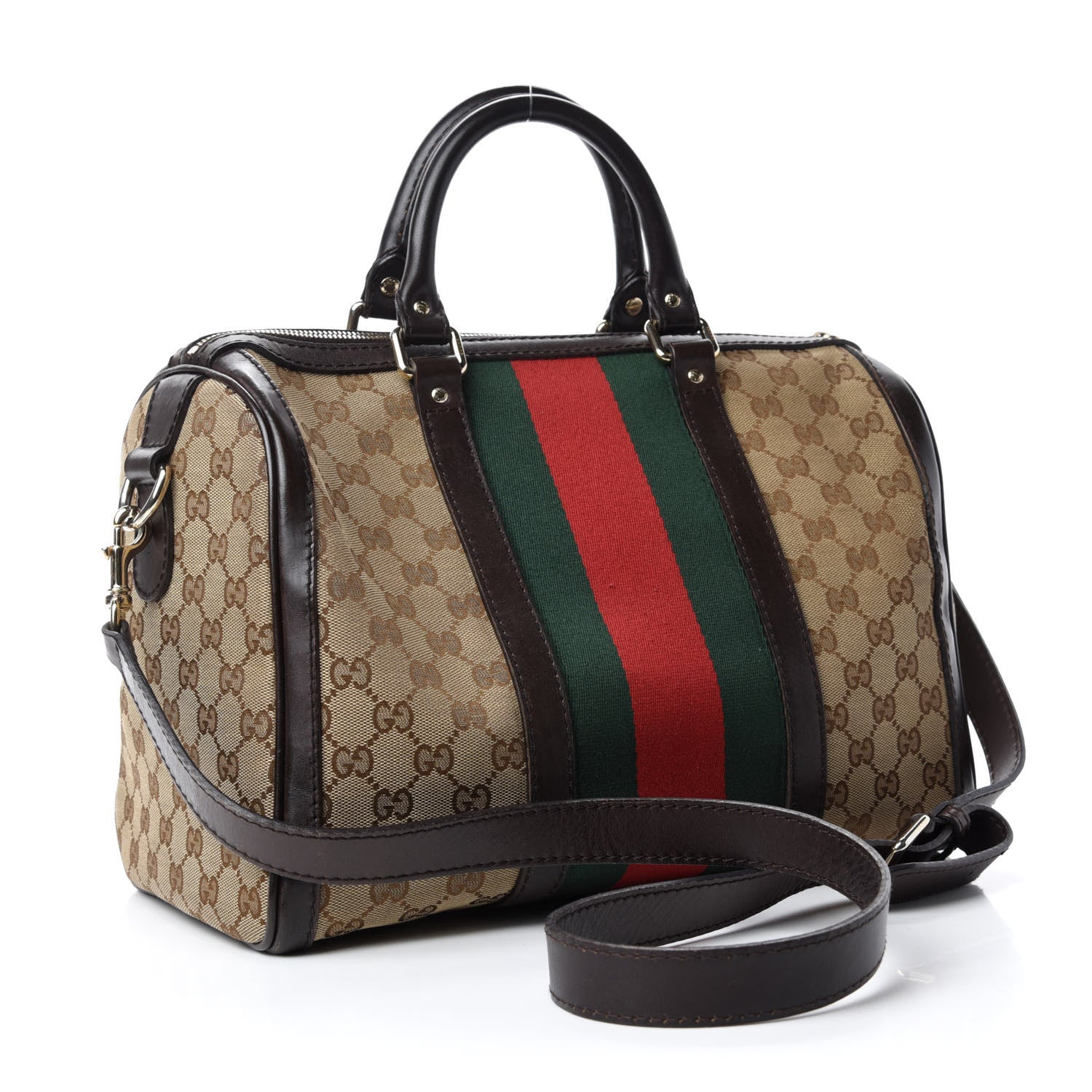 Gucci Monogram Vintage Web Medium Boston Dark Brown 3 of 13