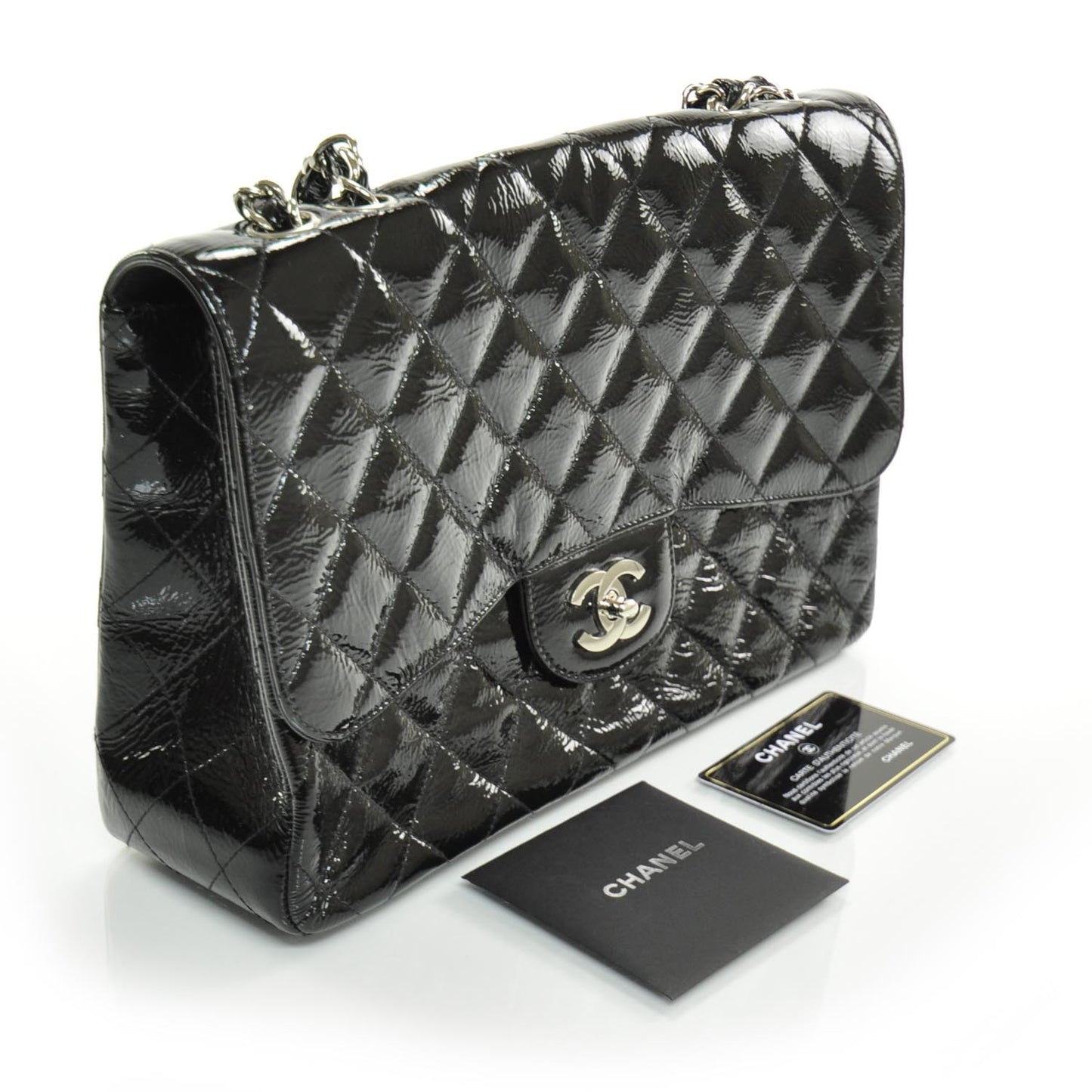 Crackled Patent Jumbo Flap Black SHW
