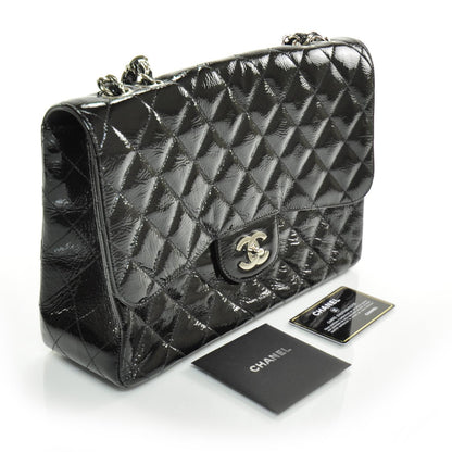 Chanel Crackled Patent Jumbo Flap Black SHW 3 of 11
