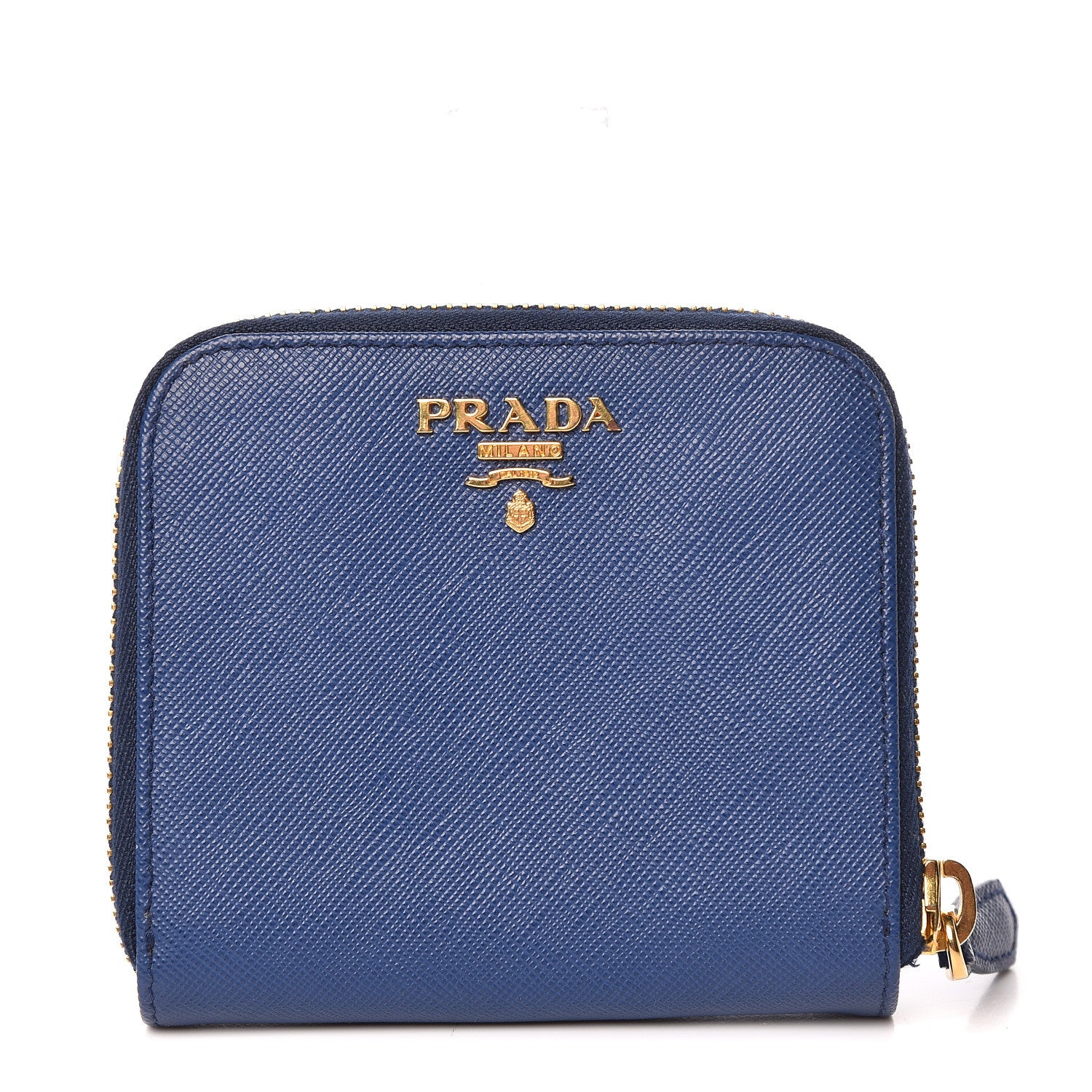 Prada Saffiano Metal Compact Zip Around Wallet Bluette 1 of 10