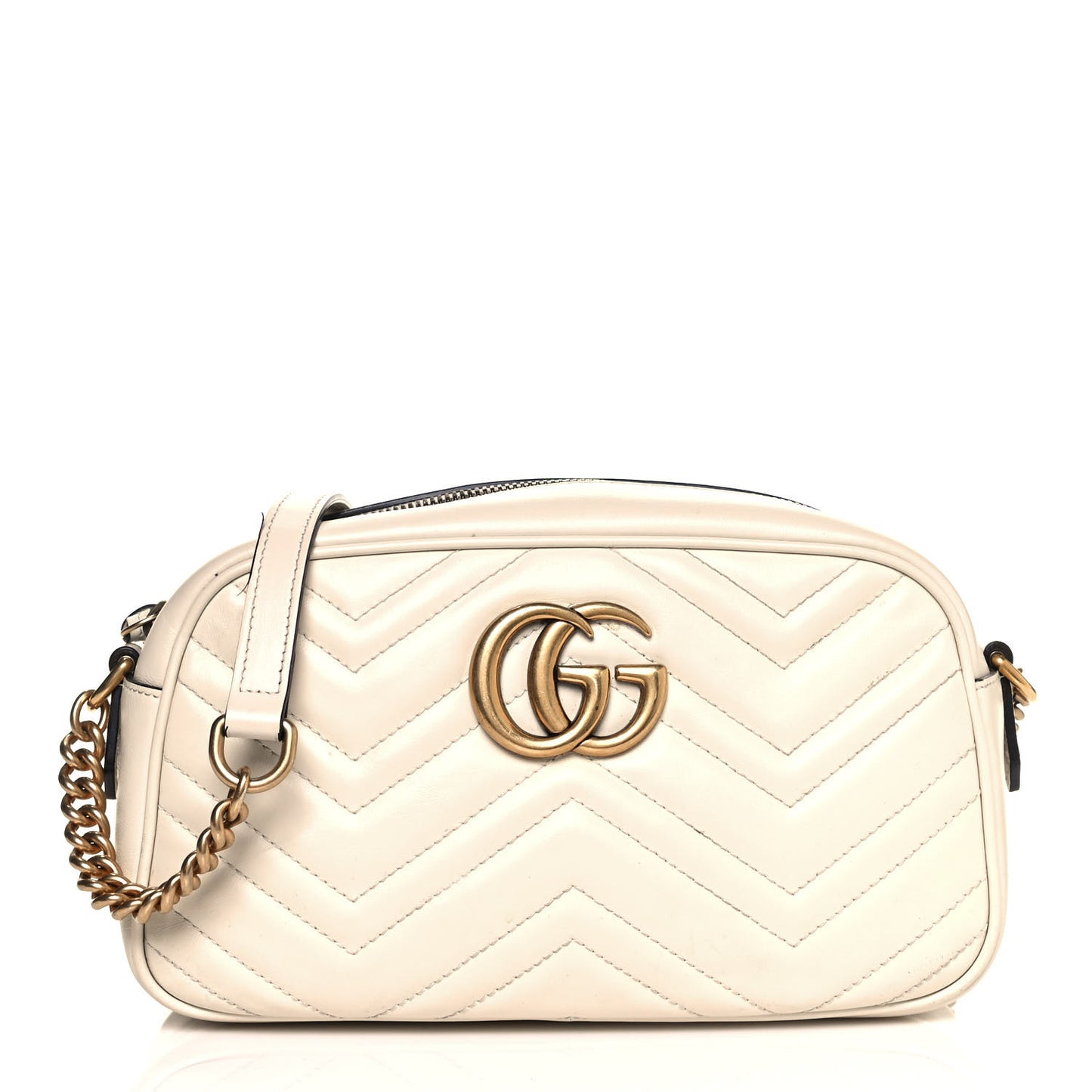 Calfskin Matelasse Small GG Marmont Chain Shoulder Bag White