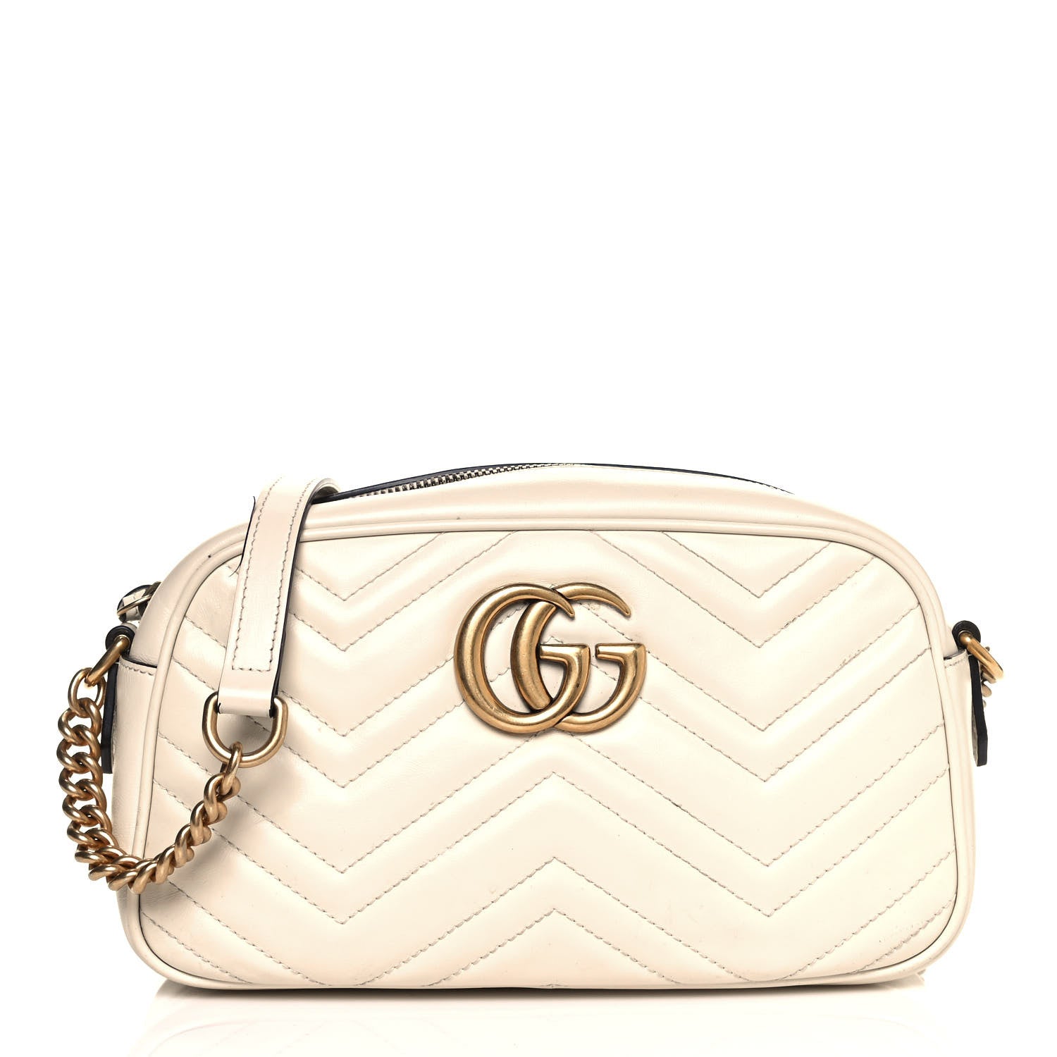 Gucci Calfskin Matelasse Small GG Marmont Chain Shoulder Bag White 1 of 18