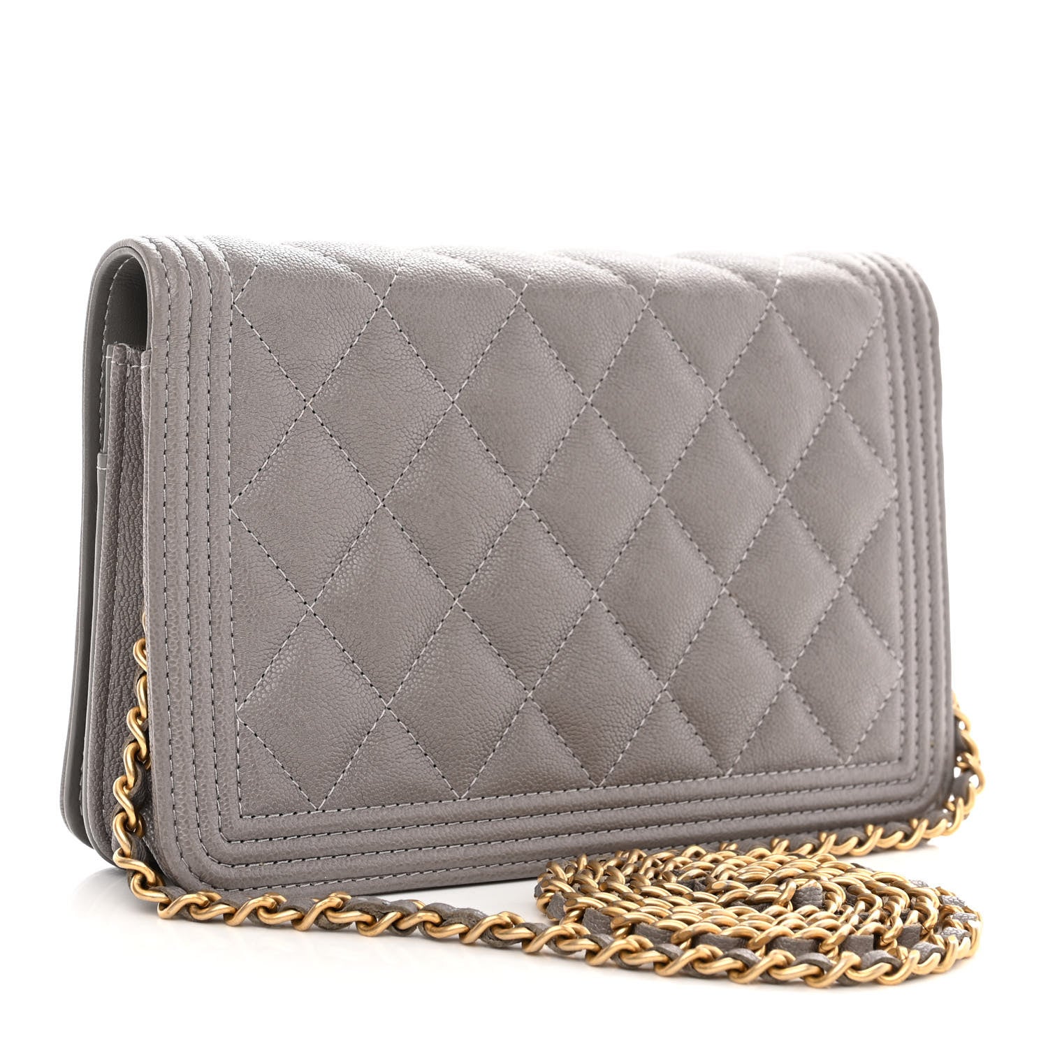 Chanel Caviar Quilted Boy Wallet On Chain WOC Grey 3 of 13