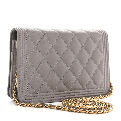 Chanel Caviar Quilted Boy Wallet On Chain WOC Grey 3 of 13