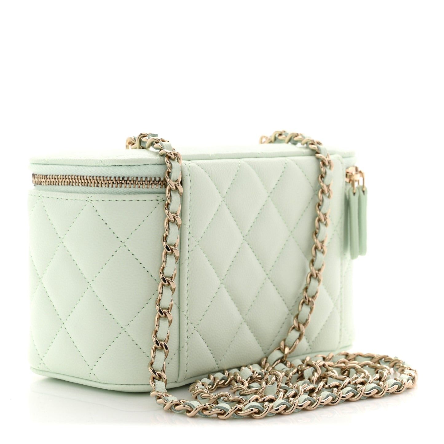 Caviar Quilted Small Vanity Case With Chain Light Green