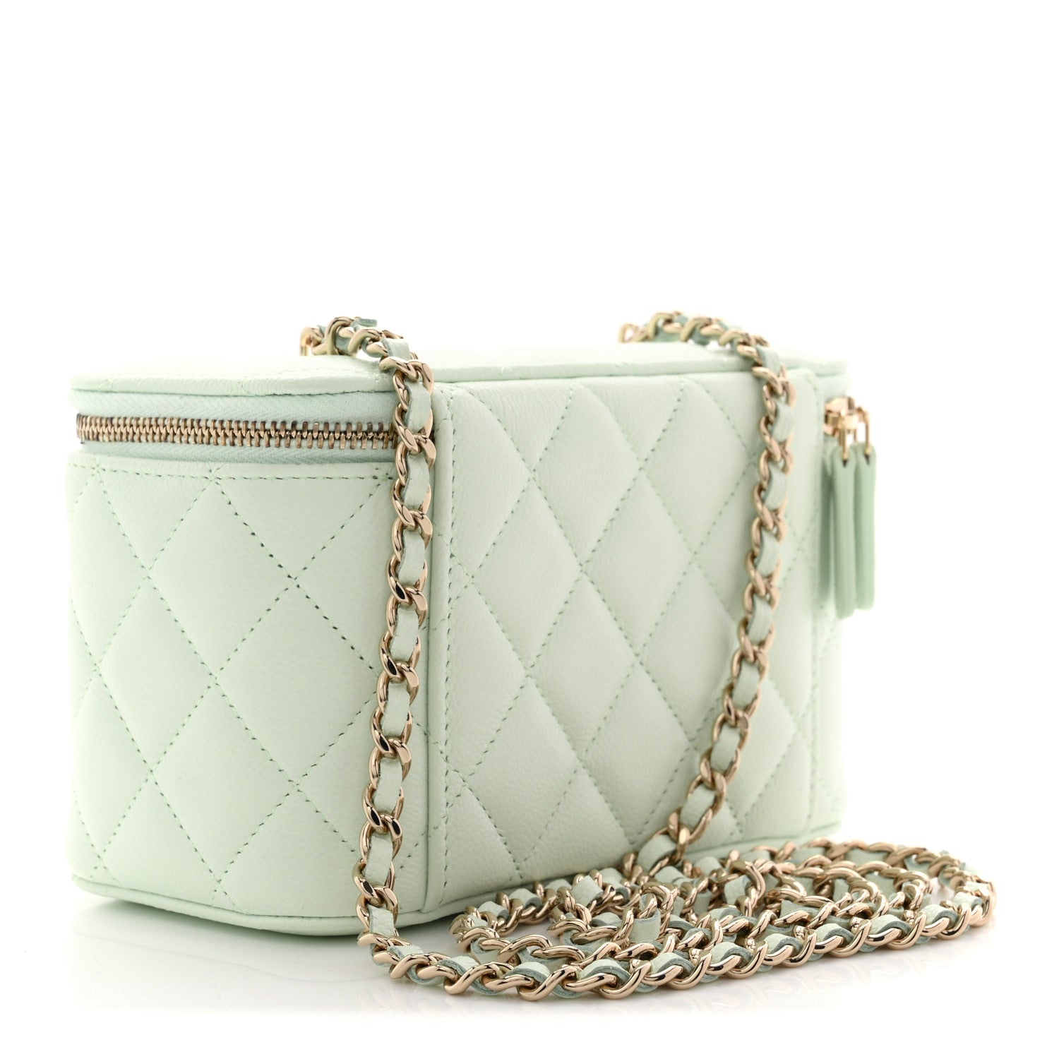 Chanel Caviar Quilted Small Vanity Case With Chain Light Green 3 of 11