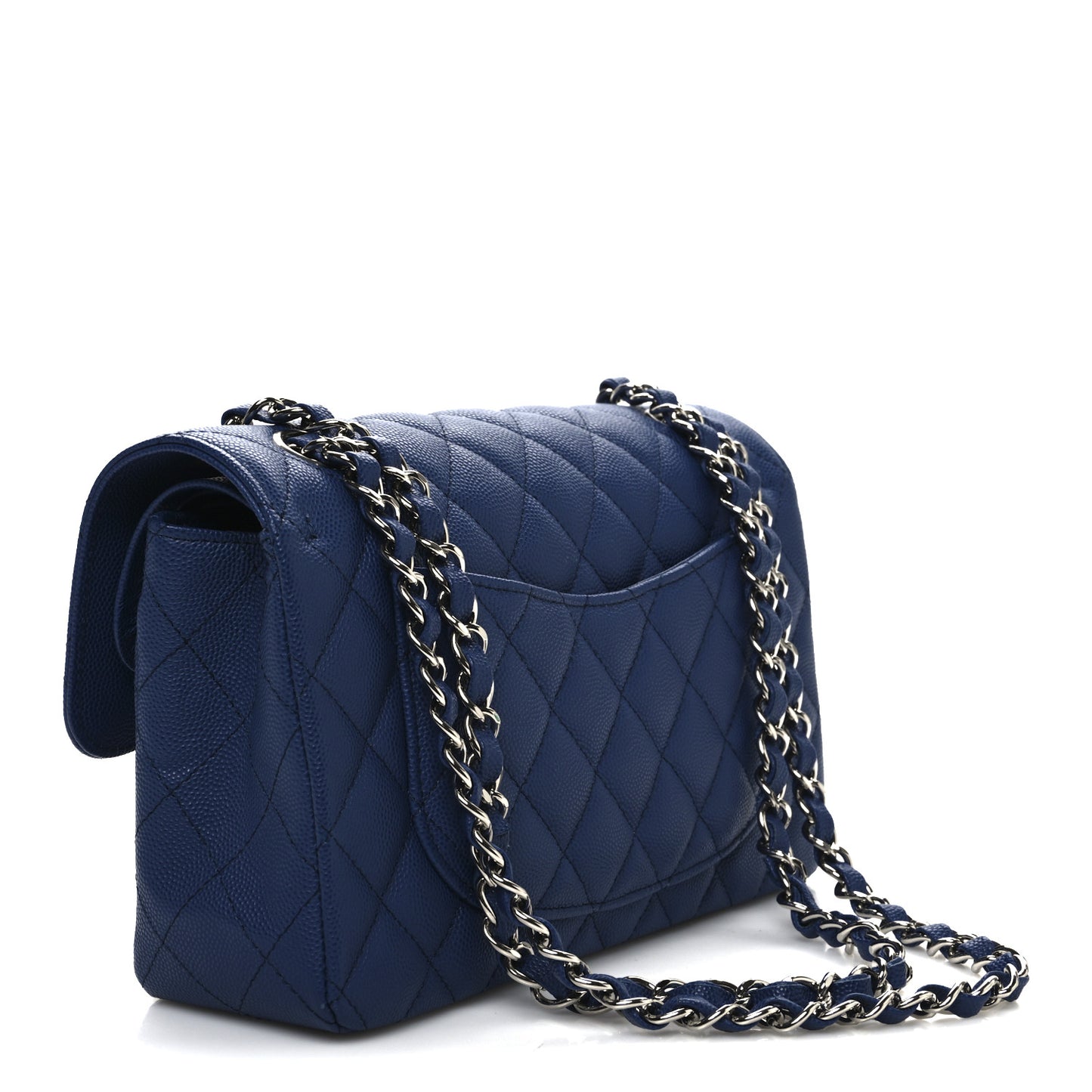 Caviar Quilted Small Double Flap Blue