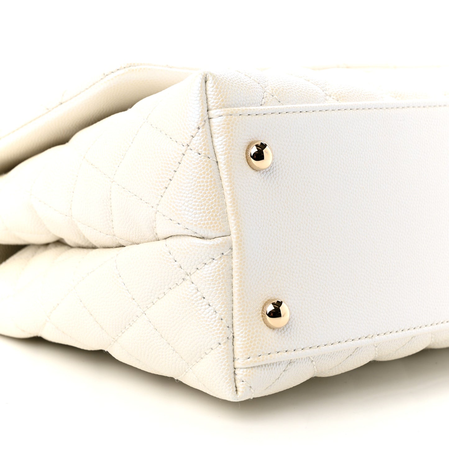 Iridescent Caviar Quilted Small Coco Handle Flap White