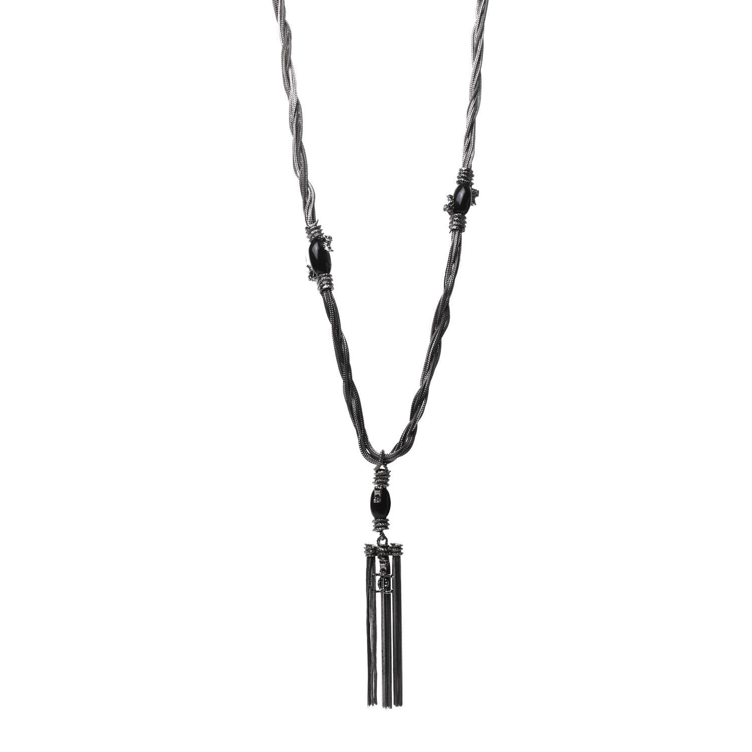 Chanel Ruthenium Enamel CC Tassel Chain Necklace 1 of 5