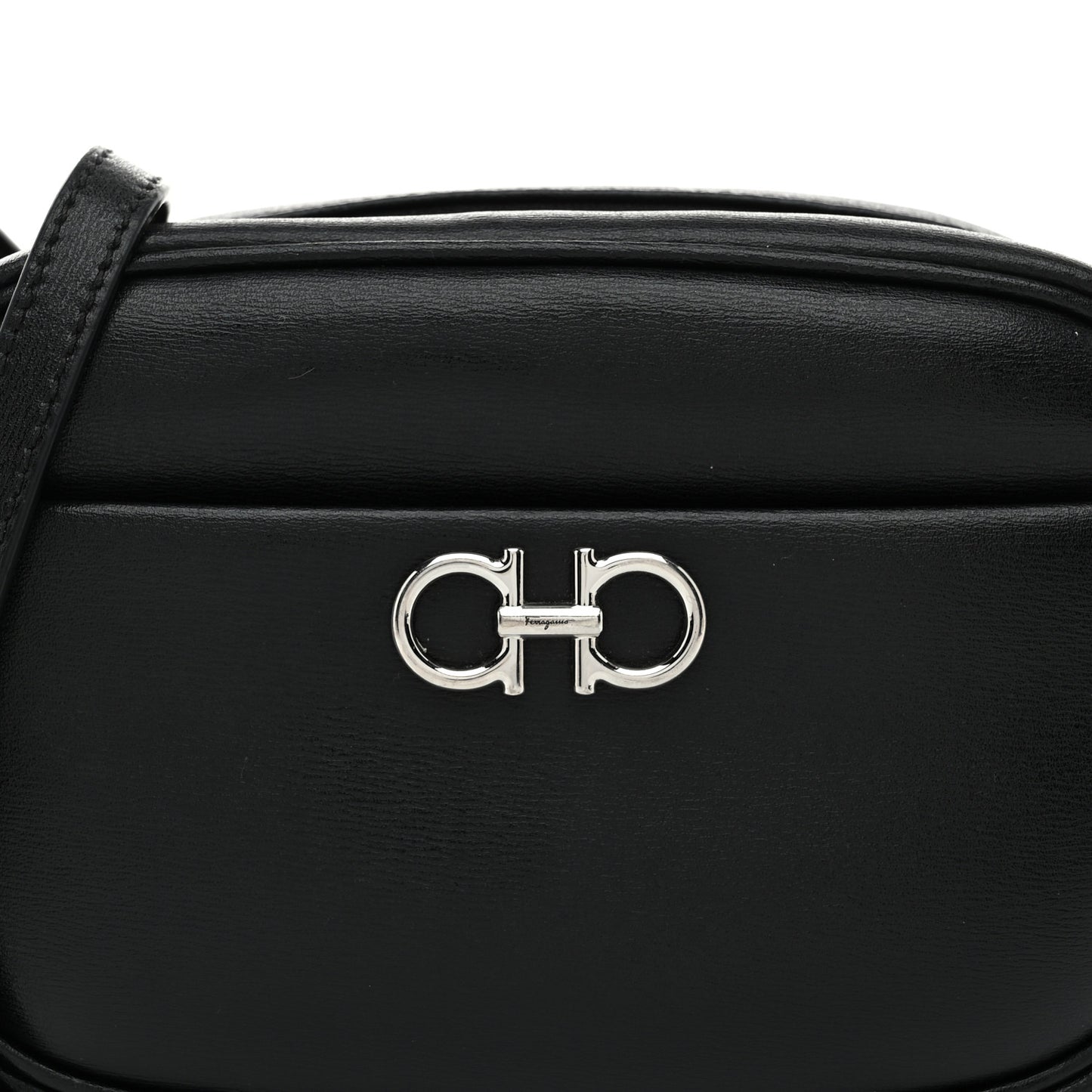 Calfskin Gancini Camera Crossbody Bag Black