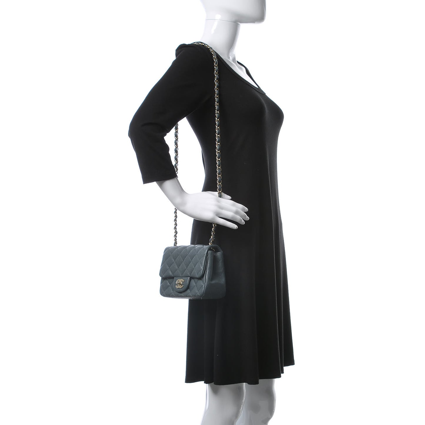 Caviar Quilted Mini Square Flap Dark Grey