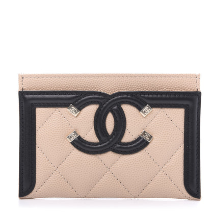 Chanel Caviar Quilted Filigree Card Holder Beige Black 1 of 9