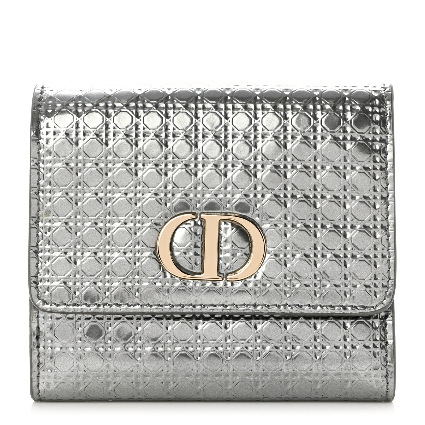 Metallic Patent Micro-Cannage 30 Montaigne Lotus Wallet Silver