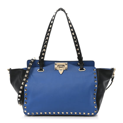 Valentino Garavani Vitello Small Rockstud Tote Blue Black 1 of 13