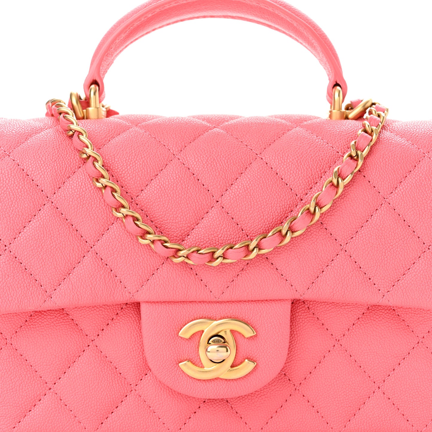 Caviar Quilted Mini Top Handle Rectangular Flap Pink