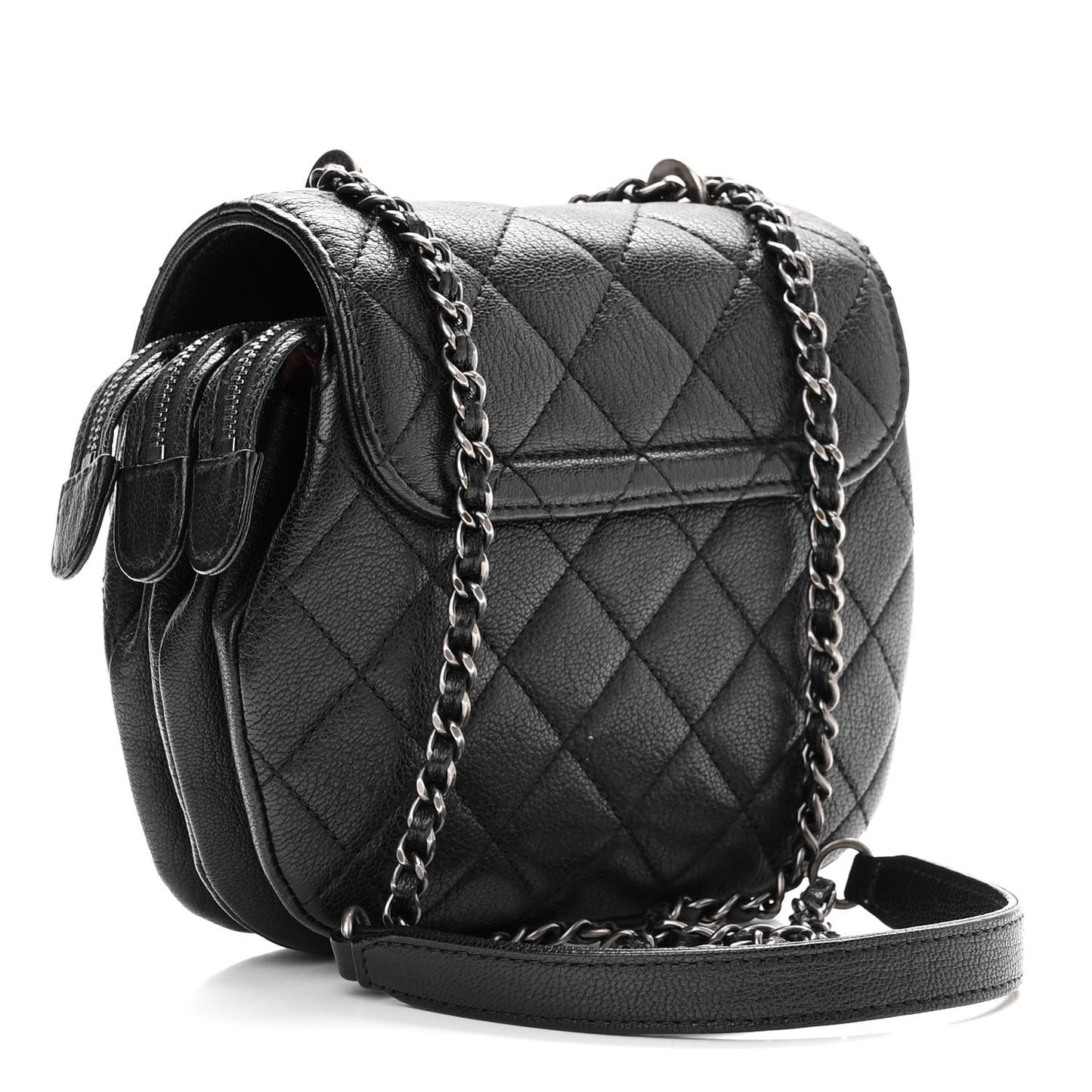 Goatskin Quilted CC Waiter Crossbody Black Black