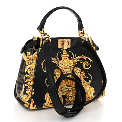 Fendi X VERSACE Vitello Seta Nappa Fendace FF Baroque Mini Peekaboo Iconic Satchel Tobacco Black Gold 3 of 9