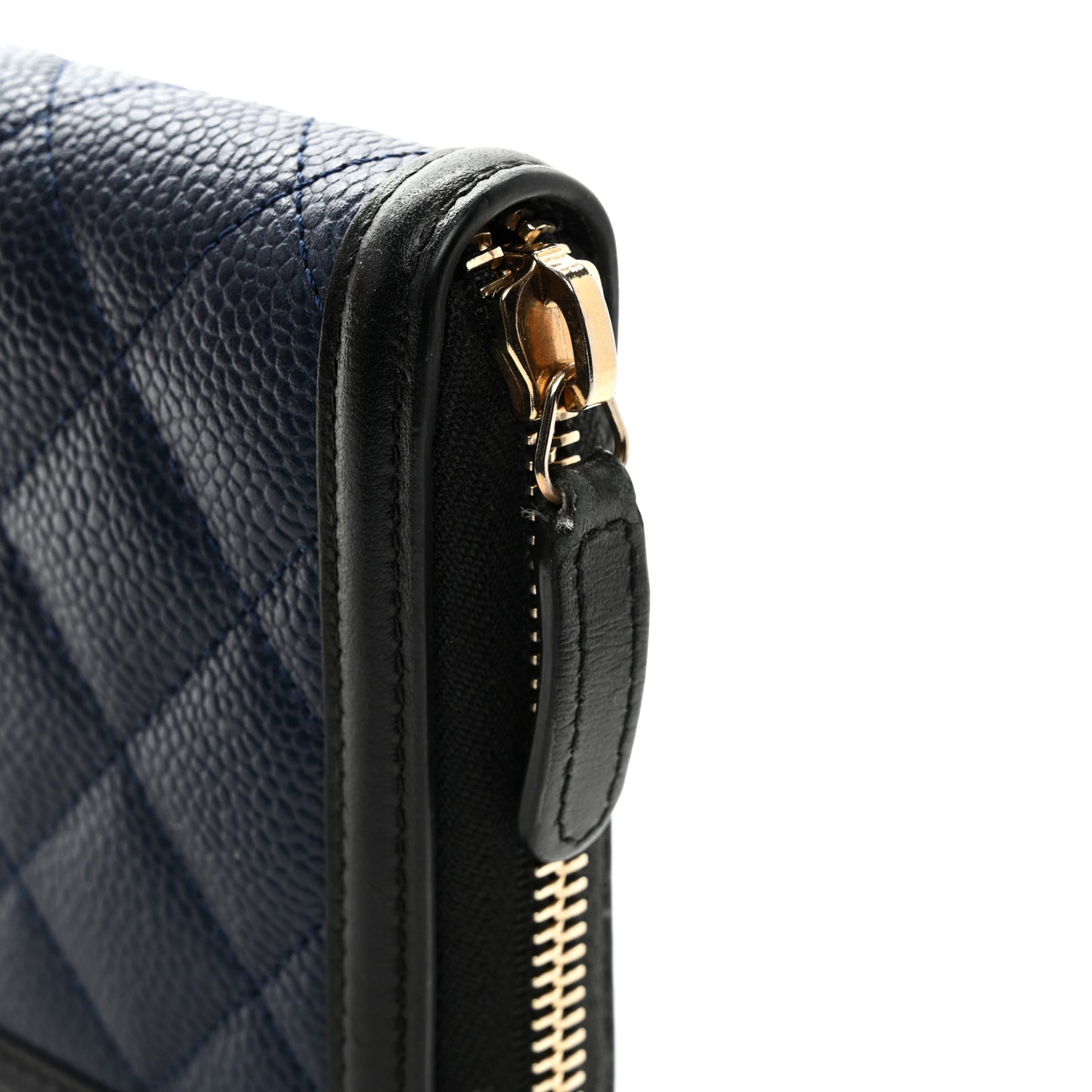 Caviar Quilted Filigree Zip Around Wallet Navy Black