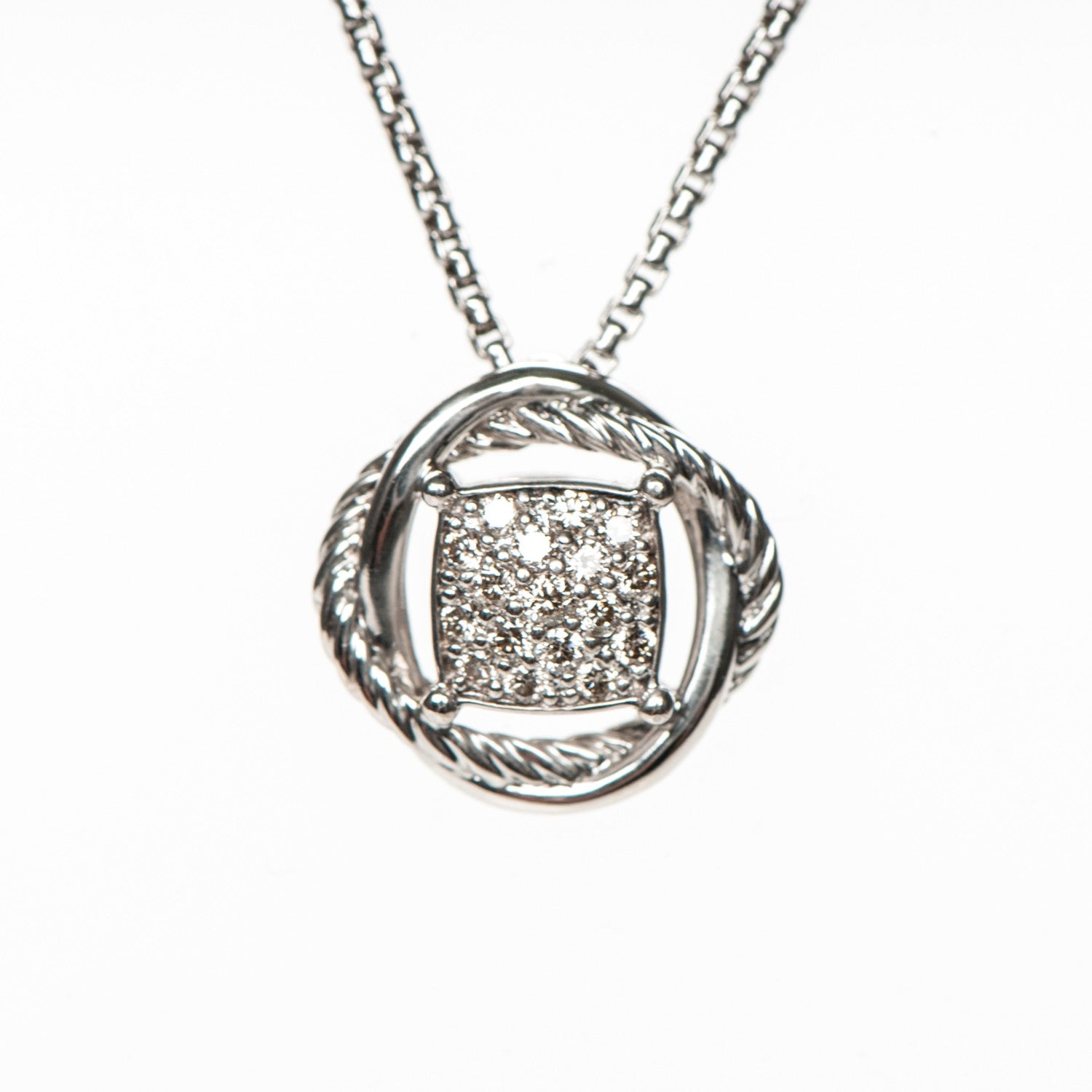 David Yurman Sterling Silver Diamond 7mm Infinity Pendant Necklace 3 of 5