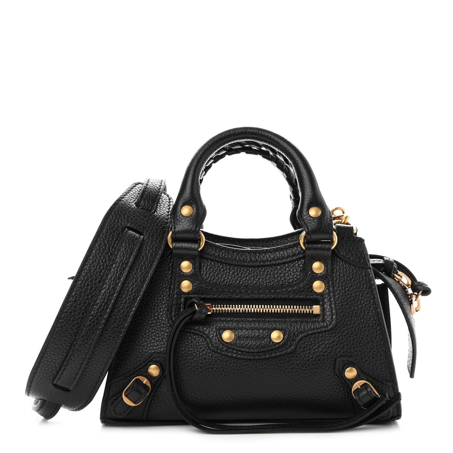 Grained Calfskin Neo Classic Gold Hardware Nano City Crossbody Black