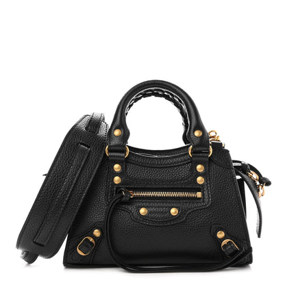 Balenciaga Grained Calfskin Neo Classic Gold Hardware Nano City Crossbody Black 1 of 10