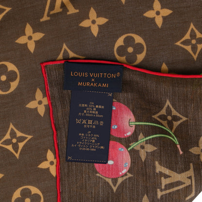 Louis Vuitton LV X TM Silk Cotton Monogram Cerises Square Scarf 55 Brown 3 of 3