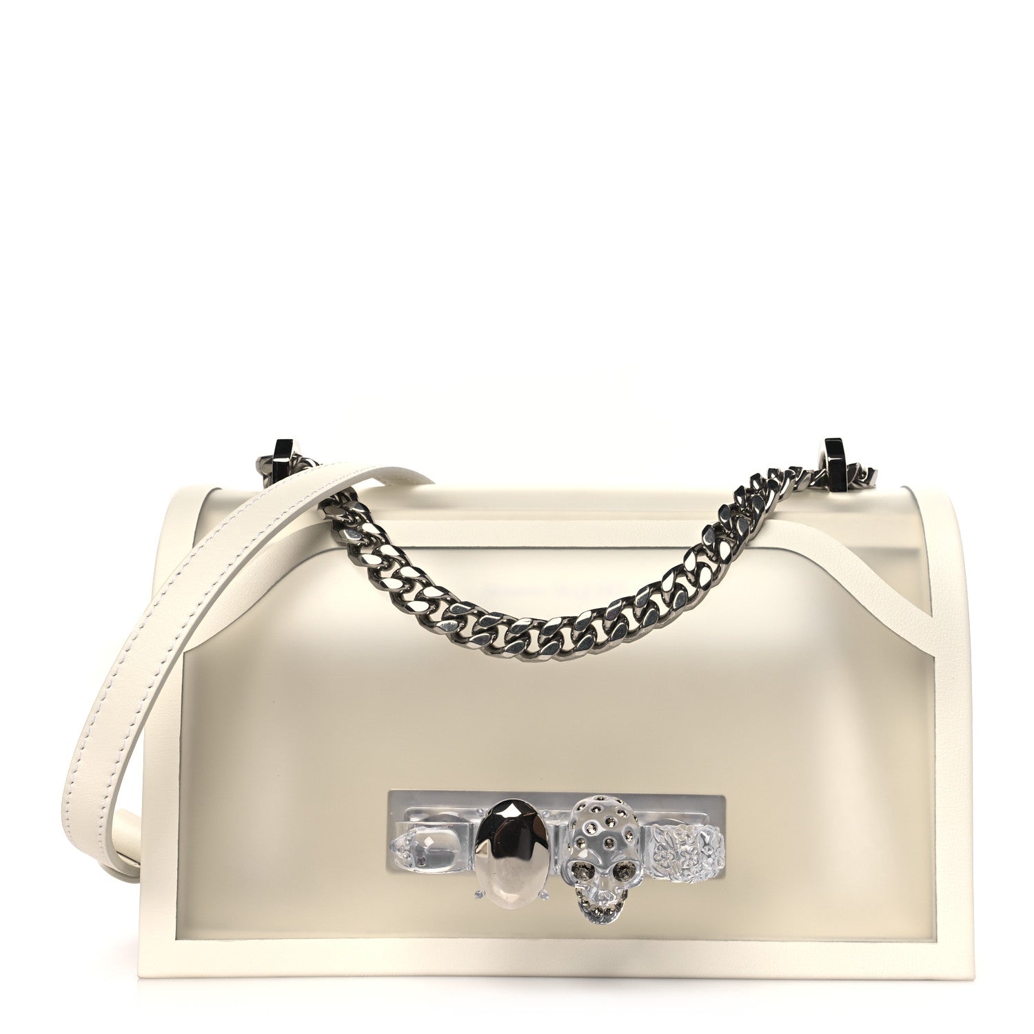 Alexander McQueen Polyurethane Calfskin Transparent Jeweled Knuckle Satchel Clear White 1 of 9