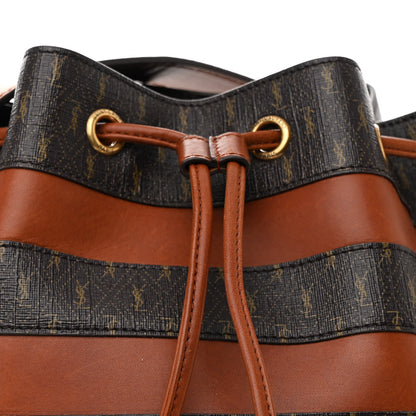 Saint Laurent Canvas Smooth Calfskin Le Monogramme Striped Bucket Bag Brown 8 of 10