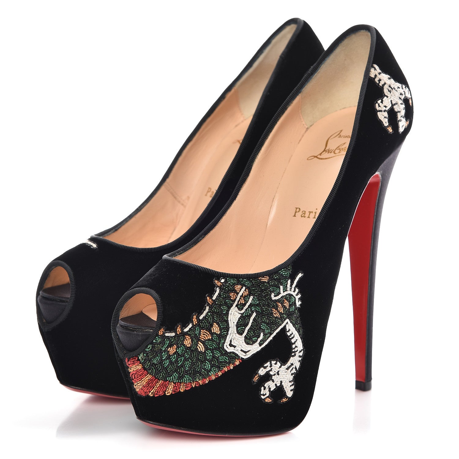 Christian Louboutin Velvet Dragon Tattoo Highness 160 Pumps 39 Black 3 of 21