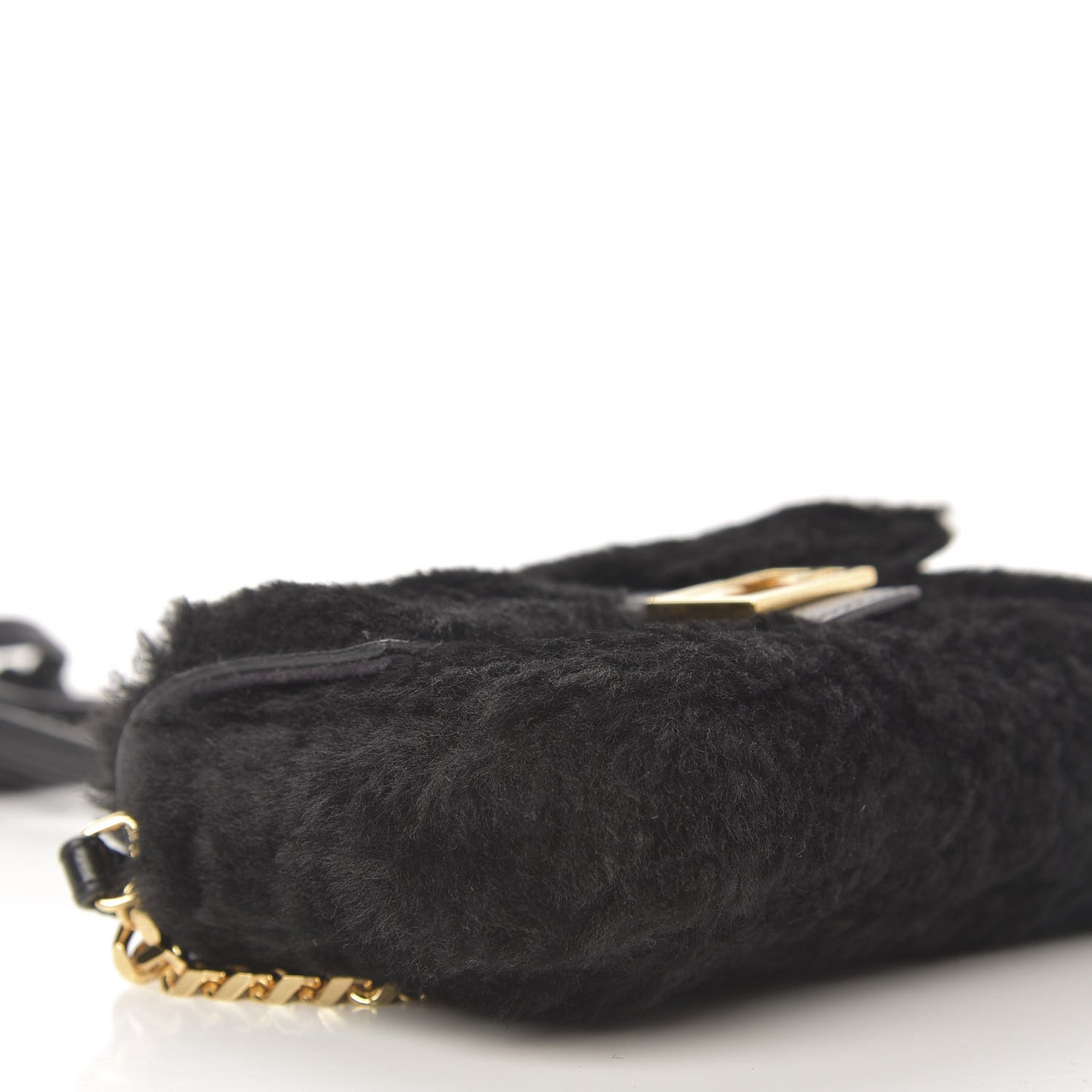 Shearling Shiny Nappa Micro Baguette Black