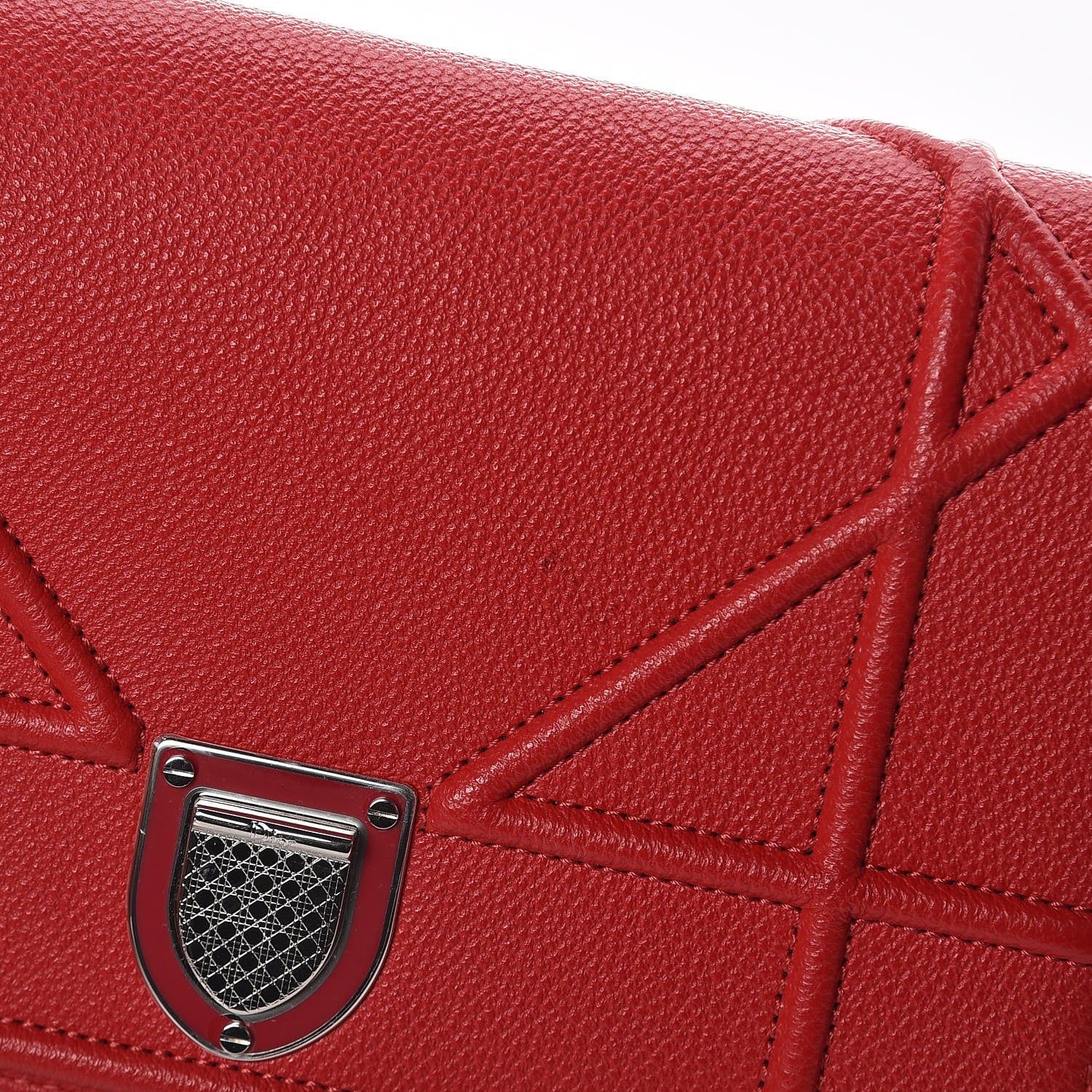 Christian Dior Grained Calfskin Diorama Wallet on Chain Pouch Rouge Vif 8 of 13