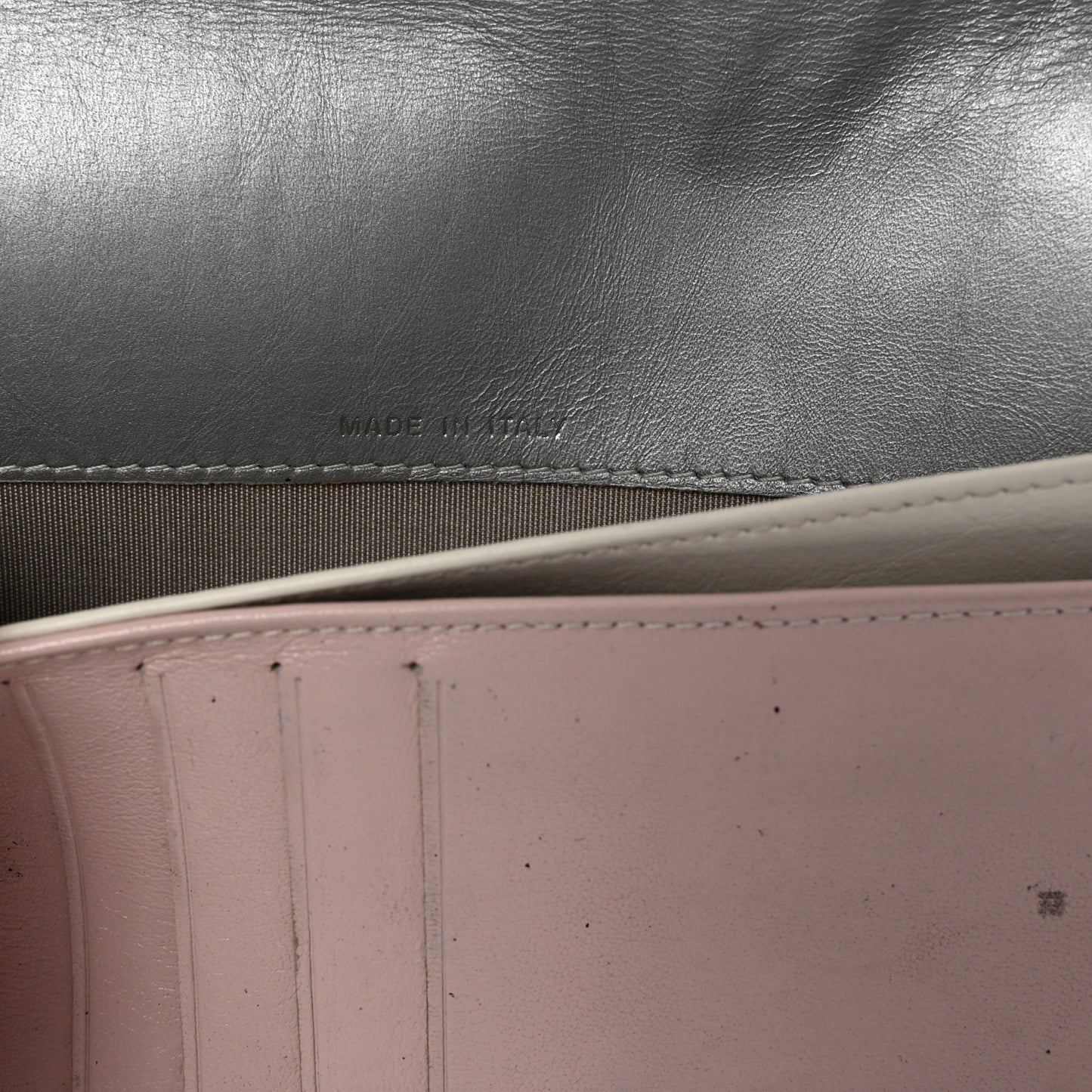 Metallic Aged Calfskin Quilted Palette Large Zip Around Organizer Wallet Silver