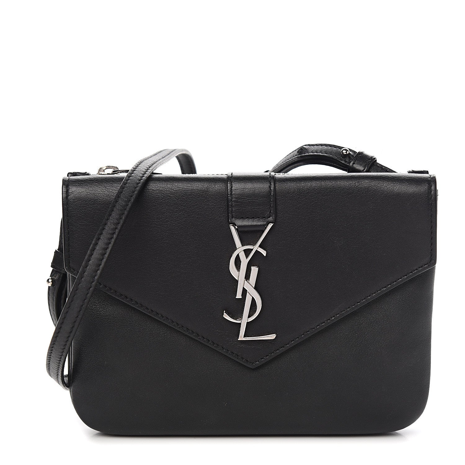Saint Laurent Calfskin Monogram Tri Pocket Crossbody Bag Black 1 of 10