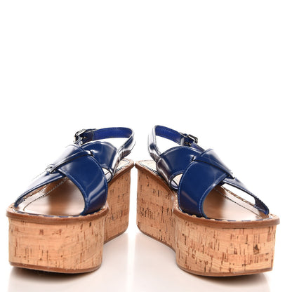Prada Vernice Cork Crisscross Platform 60mm Sandals 40.5 Cobalto 5 of 13
