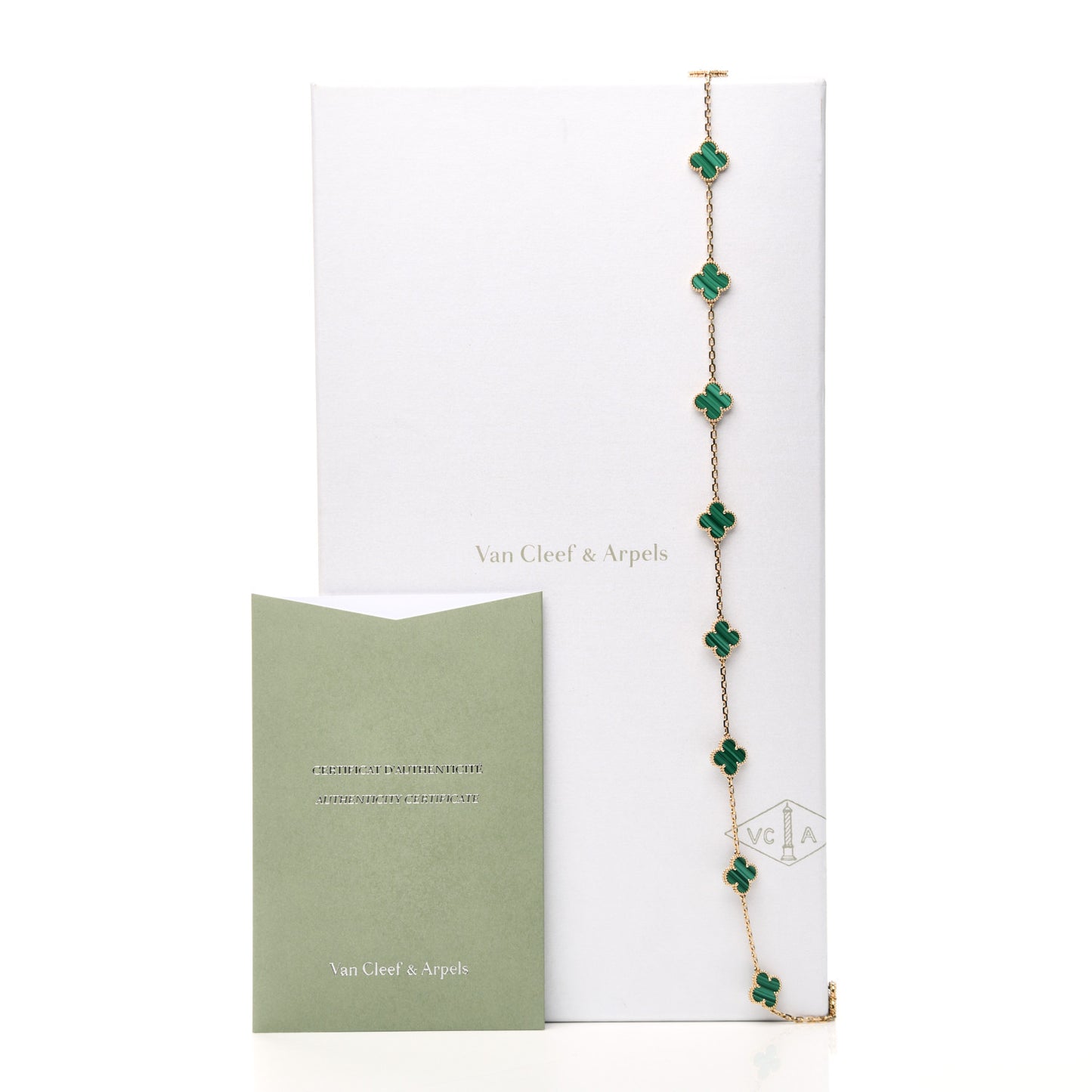 18K Yellow Gold Malachite 20 Motifs Vintage Alhambra Necklace