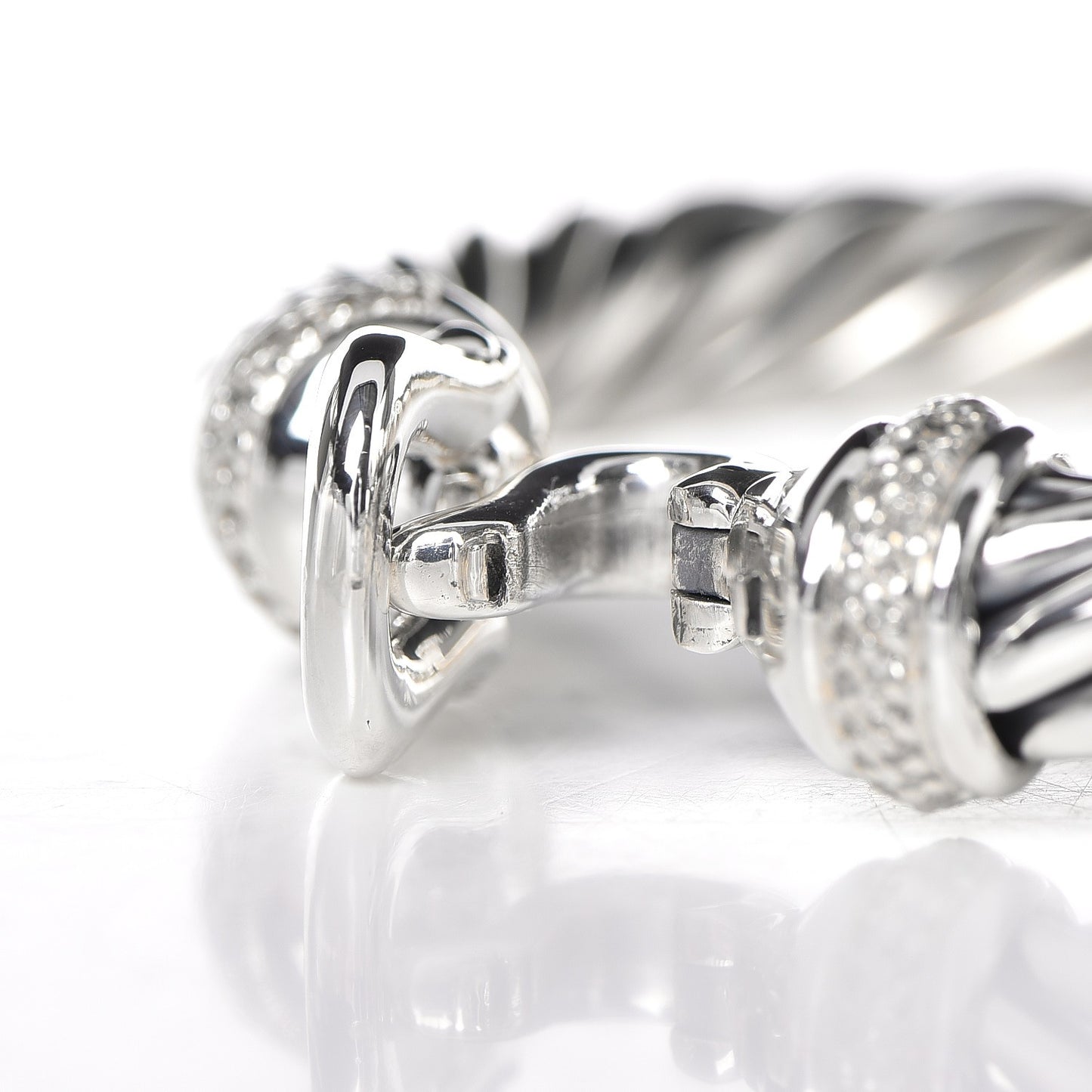 Sterling Silver Diamond 8.5mm Cable Buckle Bracelet