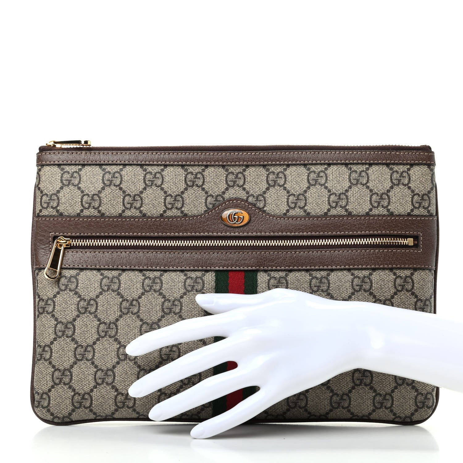 Gucci GG Supreme Monogram Large Ophidia Pouch Clutch Brown 2 of 8