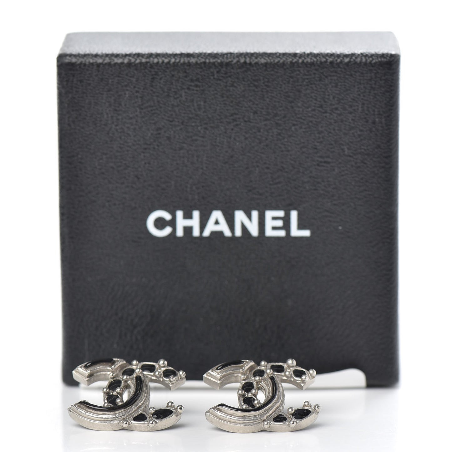 Enamel CC Earrings Black Silver