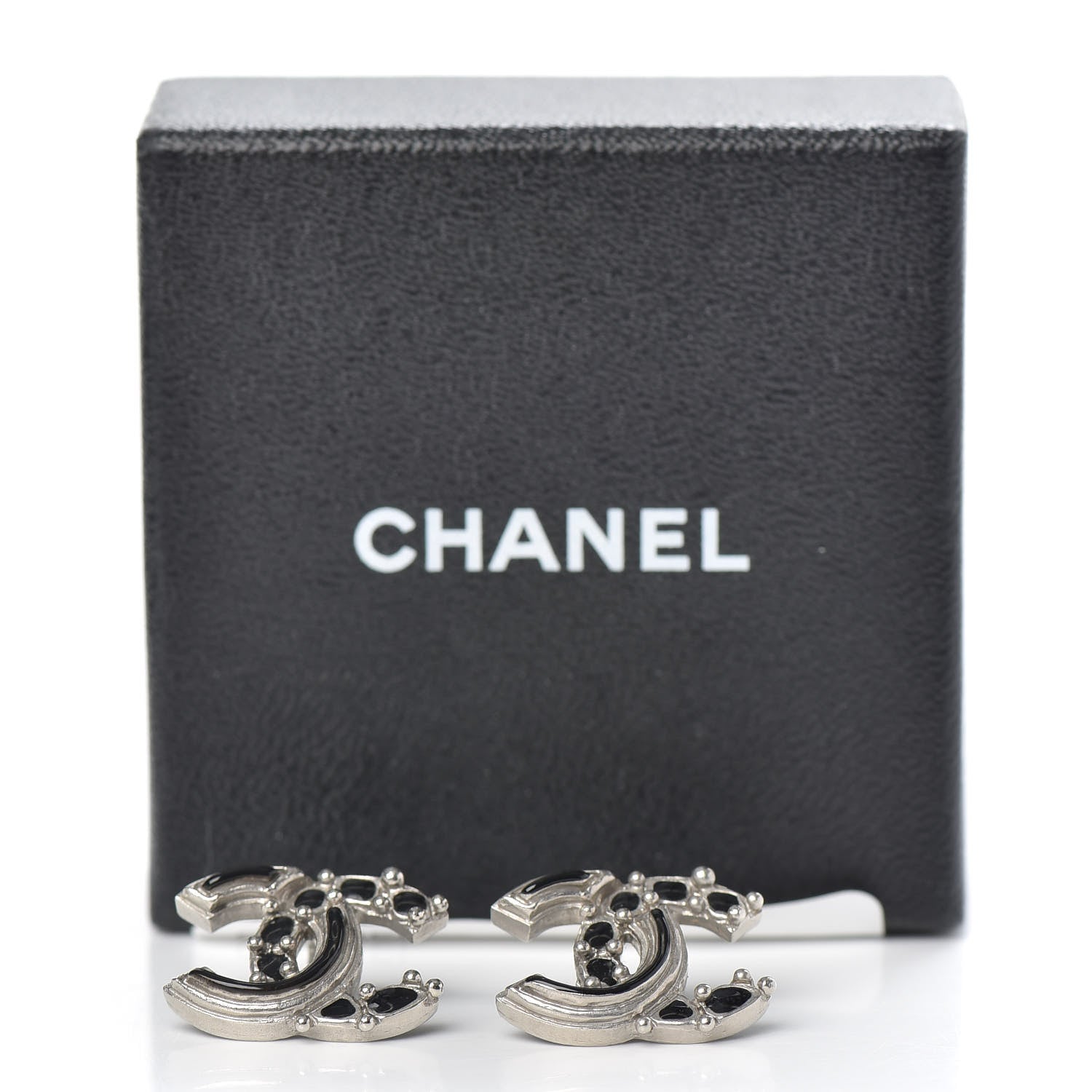 Chanel Enamel CC Earrings Black Silver 5 of 5