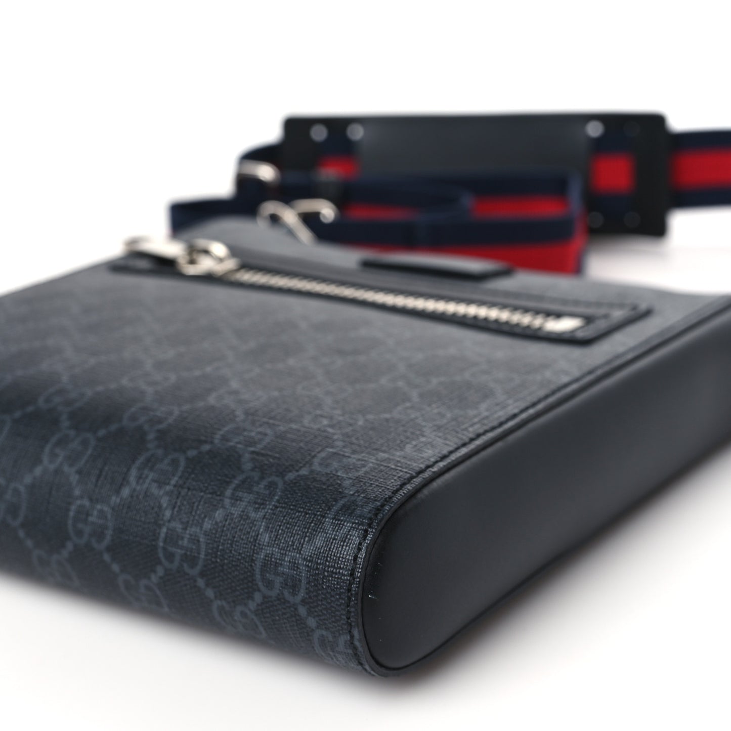 GG Supreme Monogram Web Small Flat Messenger Bag Black Grey